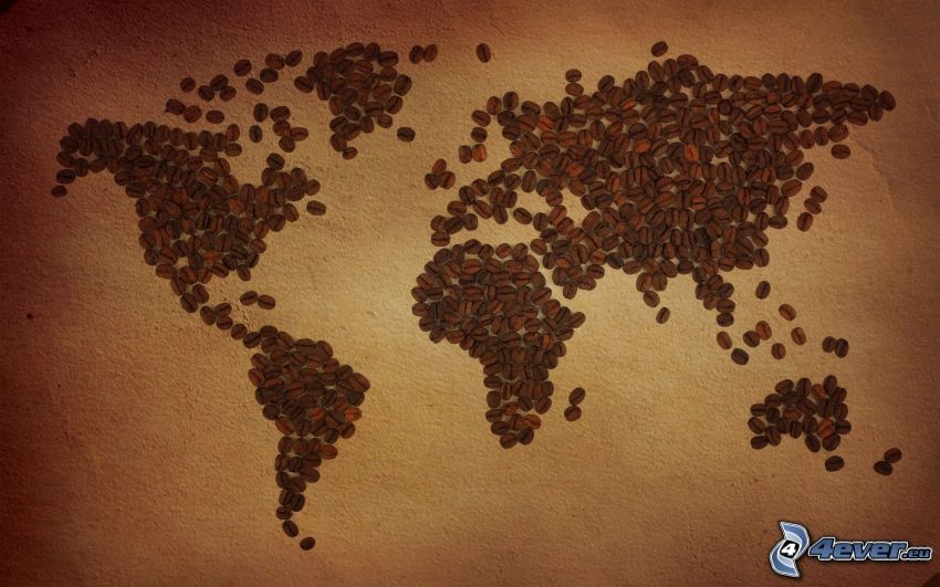 világtérkép, kávészemek