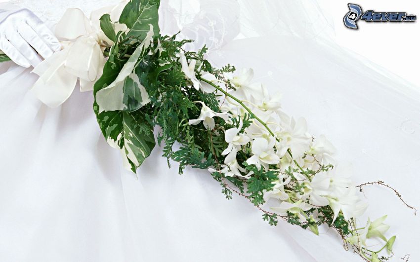 esküvői csokor, fehér virágok