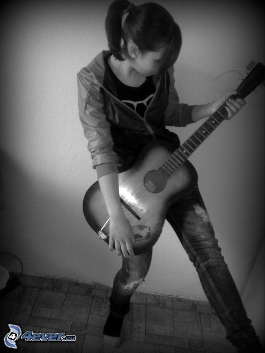 gitáros, lány gitárral, zene