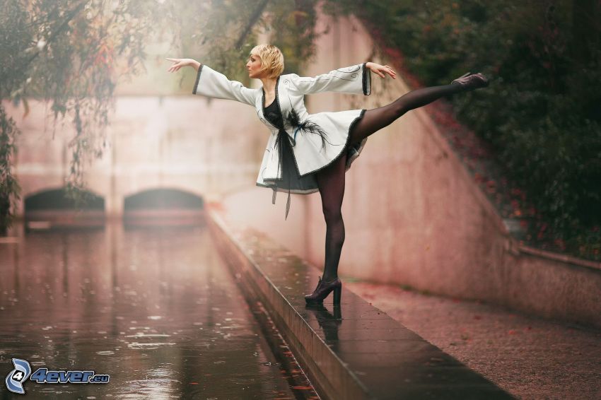 balett táncosnő, póz, folyó