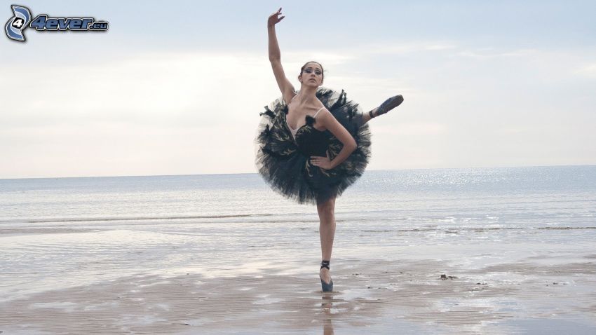 balett táncosnő, póz, tenger