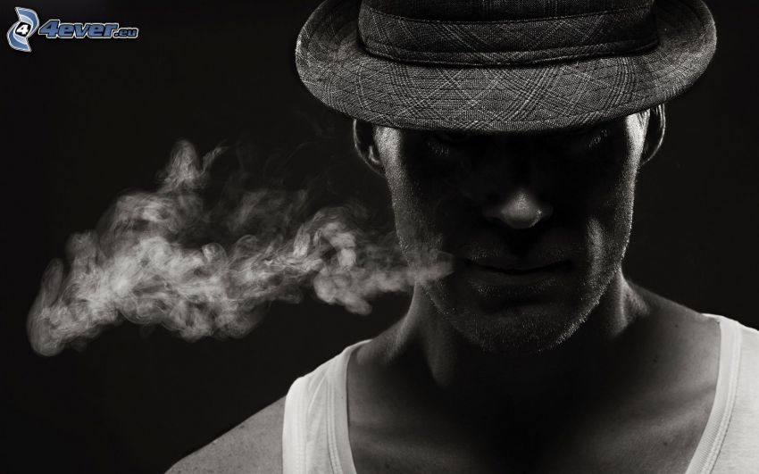 férfi, füst, dohányzás, kalap