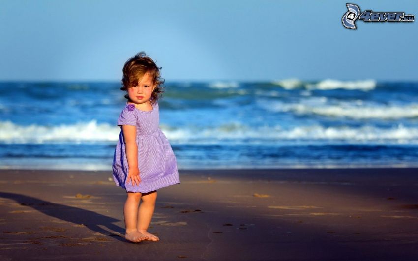 lány, homokos tengerpart, tenger