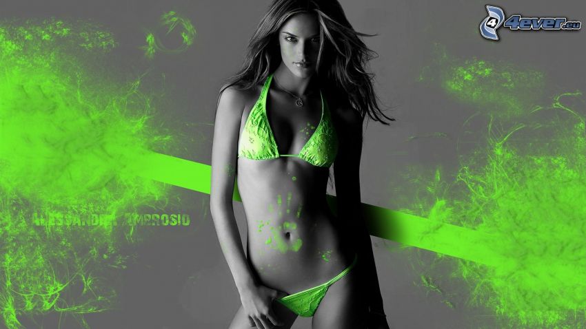 Alessandra Ambrosio, szexi nő fürdőruhában, zöld bikini