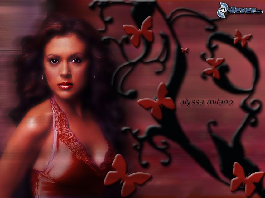 Alyssa Milano, színésznő, Phoebe, boszorkányok, Charmed, barnahajú nő, piros póló