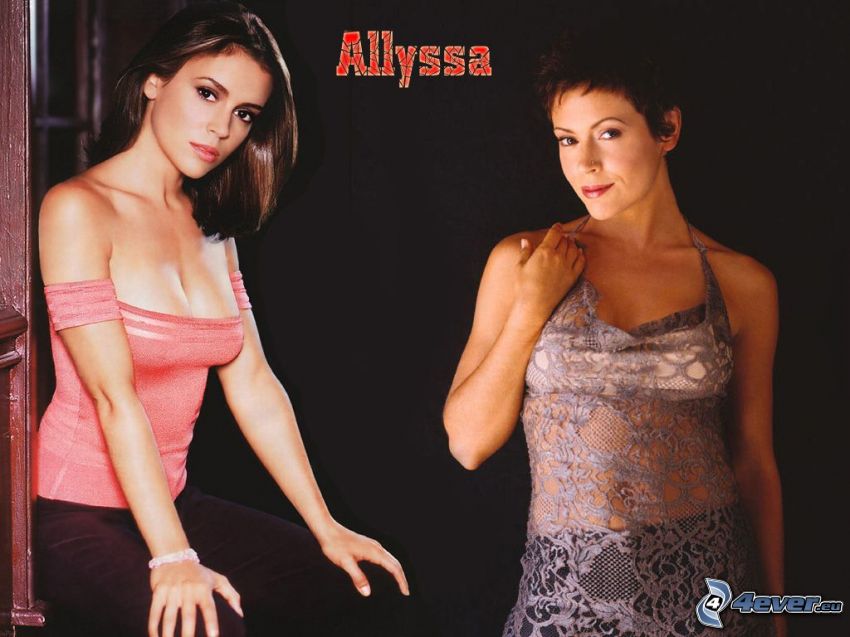 Alyssa Milano, színésznő, Phoebe, boszorkányok, Charmed, barnahajú nő, rózsaszín póló, hálós ruha