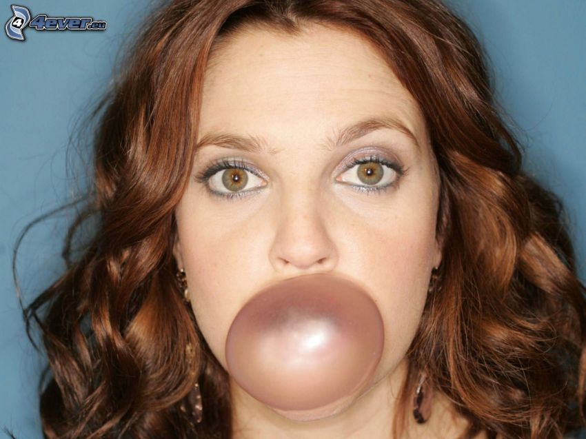 Drew Barrymore, rágógumi, buborék