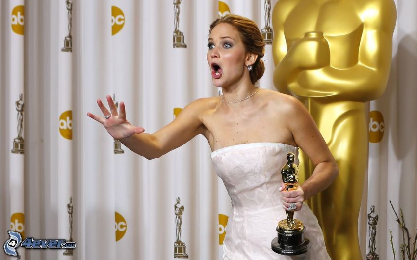 Jennifer Lawrence, Oscar-díj, fehér ruha, ordítás