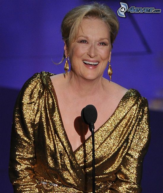 Meryl Streep, mosoly, mikrofon