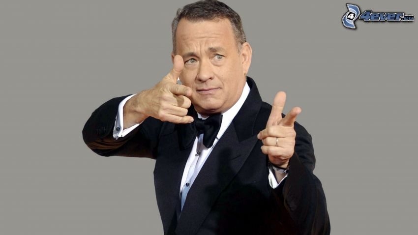 Tom Hanks, férfi öltönyben, gesztus