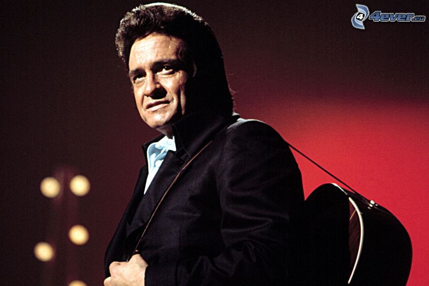 Johnny Cash, férfi gitárral, régi fénykép