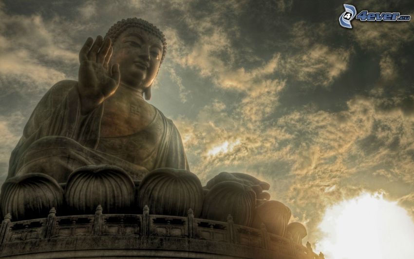 Buddha, szobor, ég, HDR
