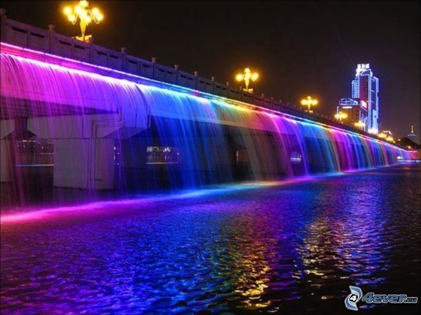 Banpo Bridge, kivilágított híd, színek