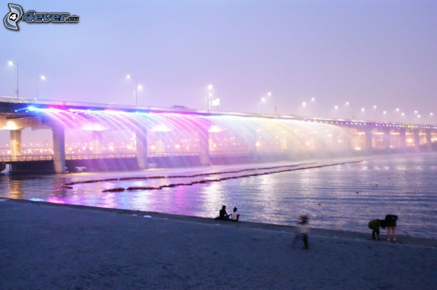 Banpo Bridge, tengerpart, kivilágított híd