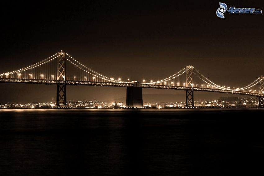 Bay Bridge, kivilágított híd, San Francisco, éjszaka