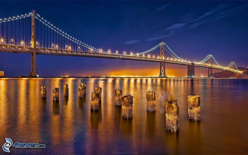 Bay Bridge, kivilágított híd, San Francisco