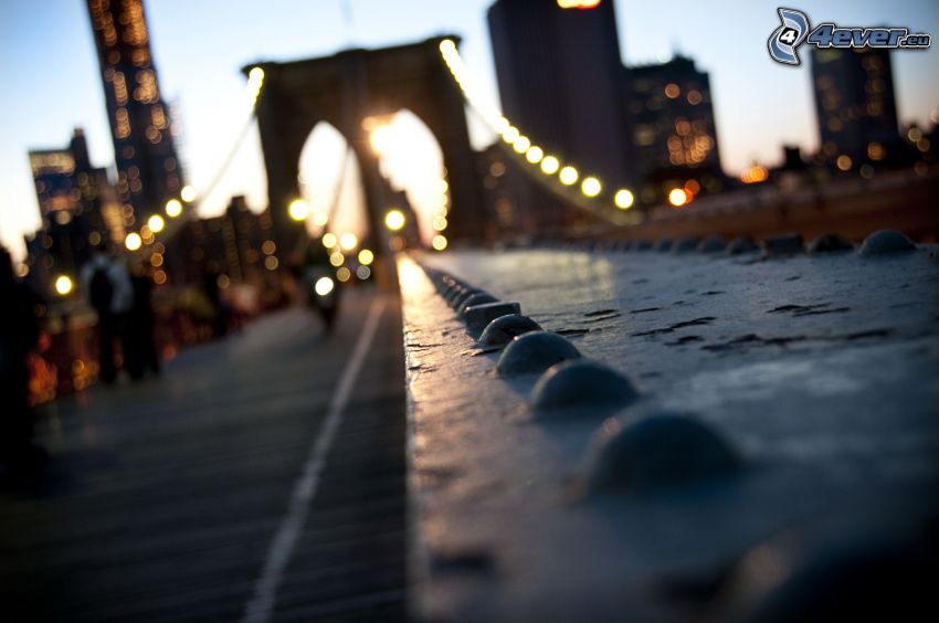 Brooklyn Bridge, híd, naplemente a városban