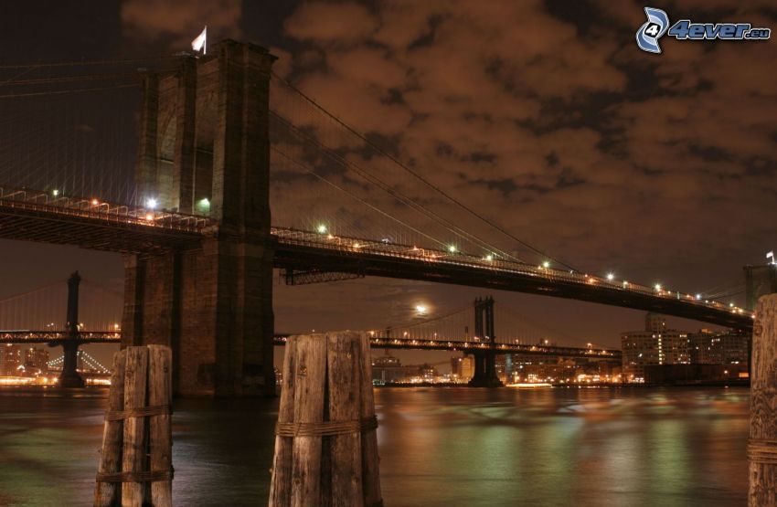 Brooklyn Bridge, kivilágított híd, New York