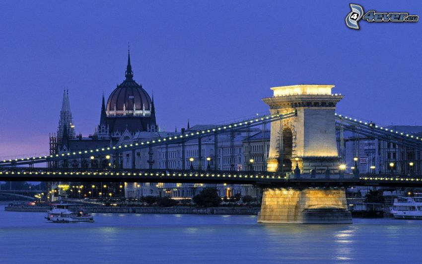 Budapest, híd, parlament, hajó, Duna, folyó