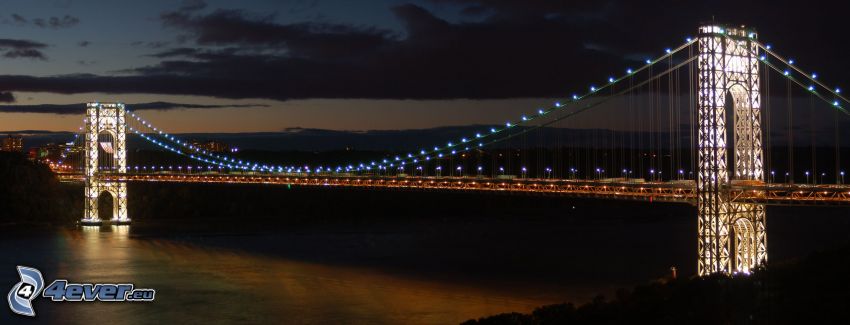 George Washington Bridge, kivilágított híd, éjszaka