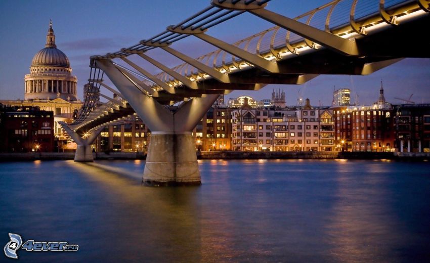 híd, London, este, Temze
