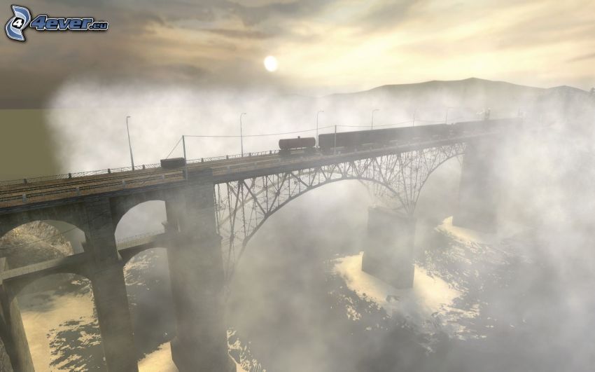 híd a ködben, vonat