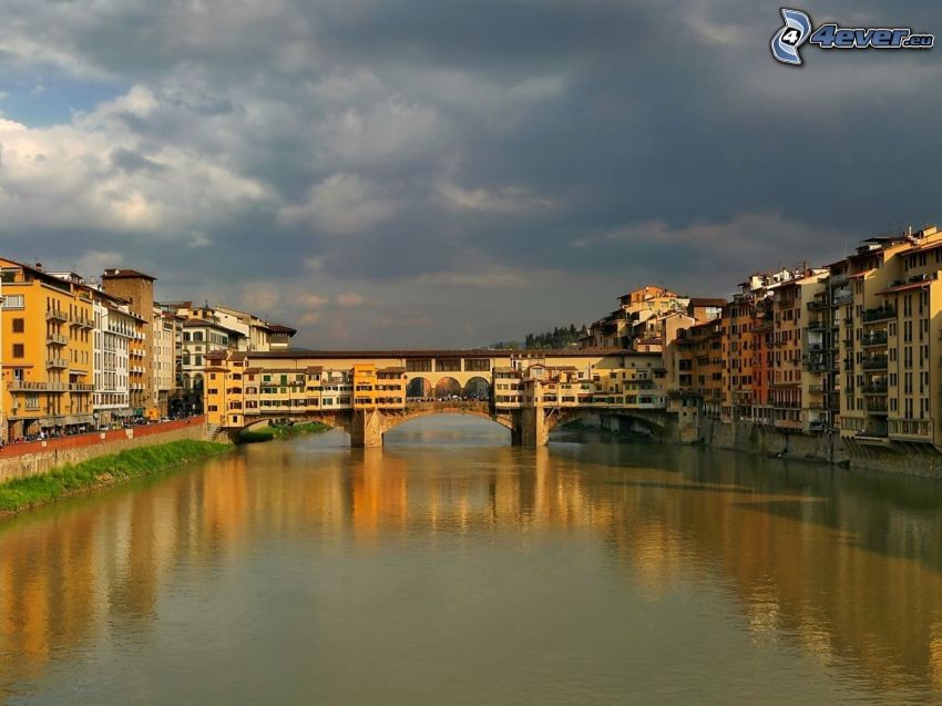 Ponte Vecchio, Firenze, Arno, felhők, folyó, híd