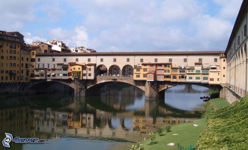 Ponte Vecchio, Firenze, Arno, visszatükröződés, folyó, híd