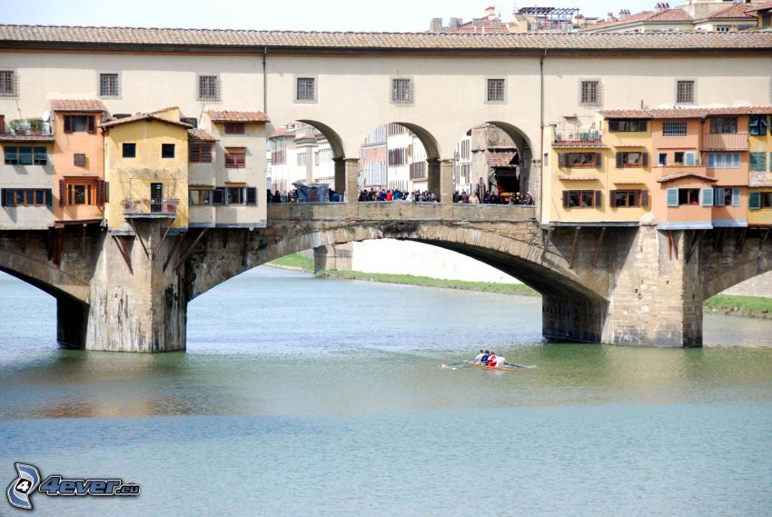 Ponte Vecchio, Firenze, kenu, Arno, folyó, híd