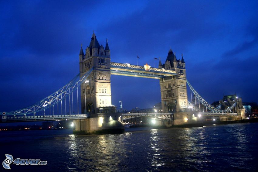 Tower Bridge, kivilágított híd, éjszaka, Temze