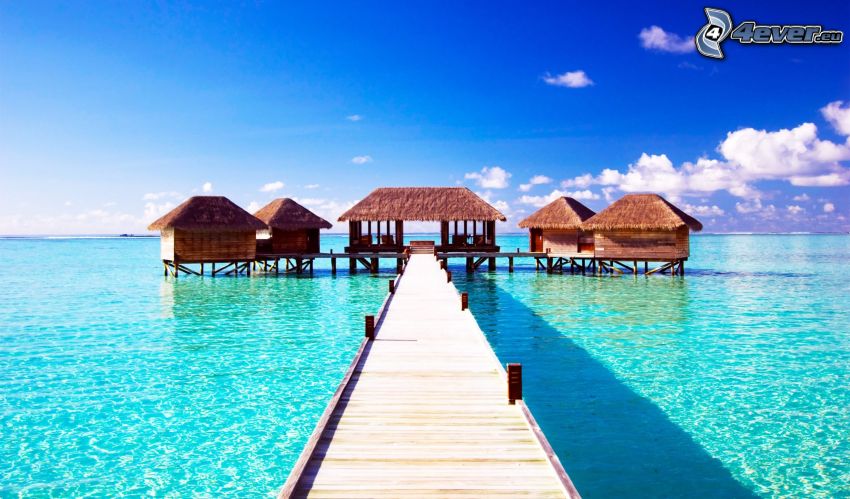 Maldív-szigetek, házak a vízen, tenger