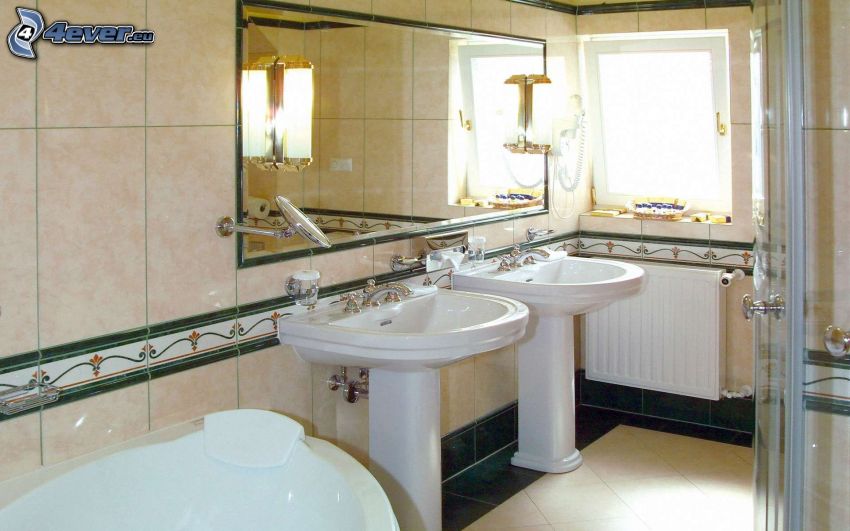 fürdőszoba, mosdók, tükör