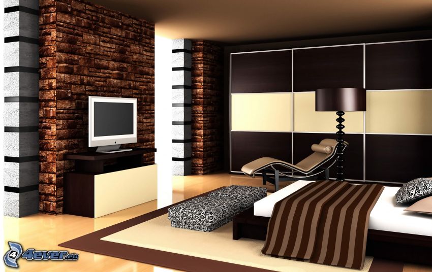 hálószoba, ágy, tv