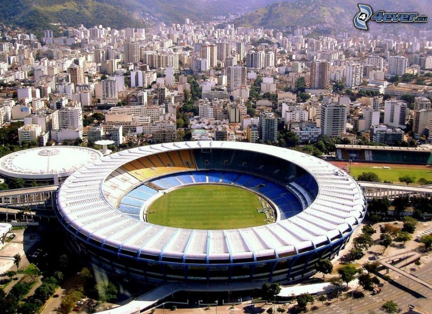 labdarúgó-stadion, Rio De Janeiro, Brazília, kilátás a városra, házak