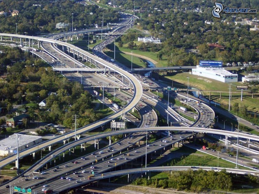 országúti kereszteződés, közlekedés, Houston, Texas, USA