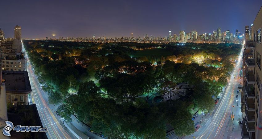 Central Park, éjszaka, közlekedés