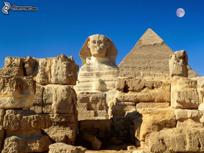 szfinksz, gízai piramisok, Hold, Egyiptom