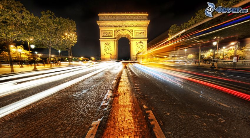 Diadalív, Párizs, Franciaország, éjszaka, út, fények