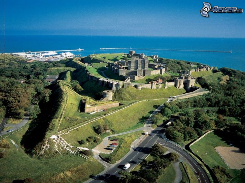 Dover Castle, kilátás, park, nyílt tenger
