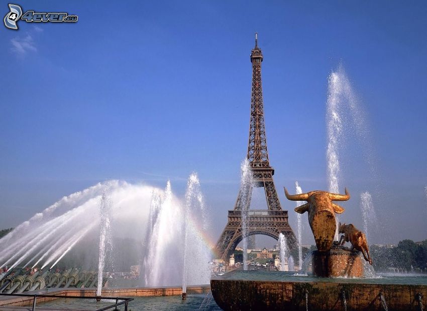 Eiffel-torony, Párizs, Franciaország, szökőkút