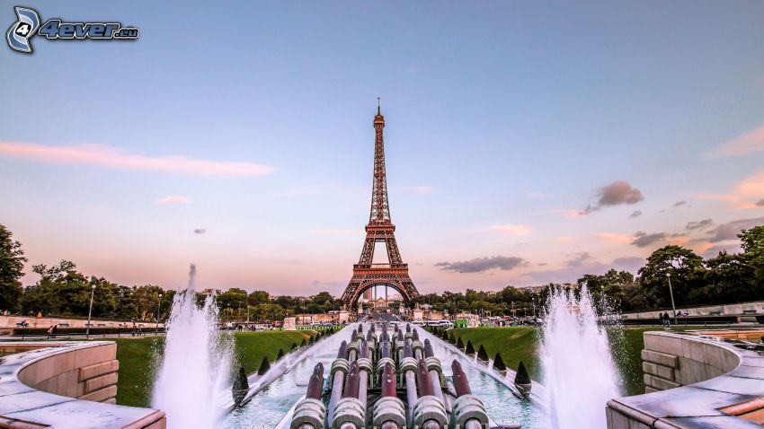 Eiffel-torony, szökőkút, Párizs