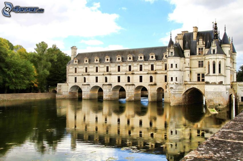 kastély, folyó, Franciaország