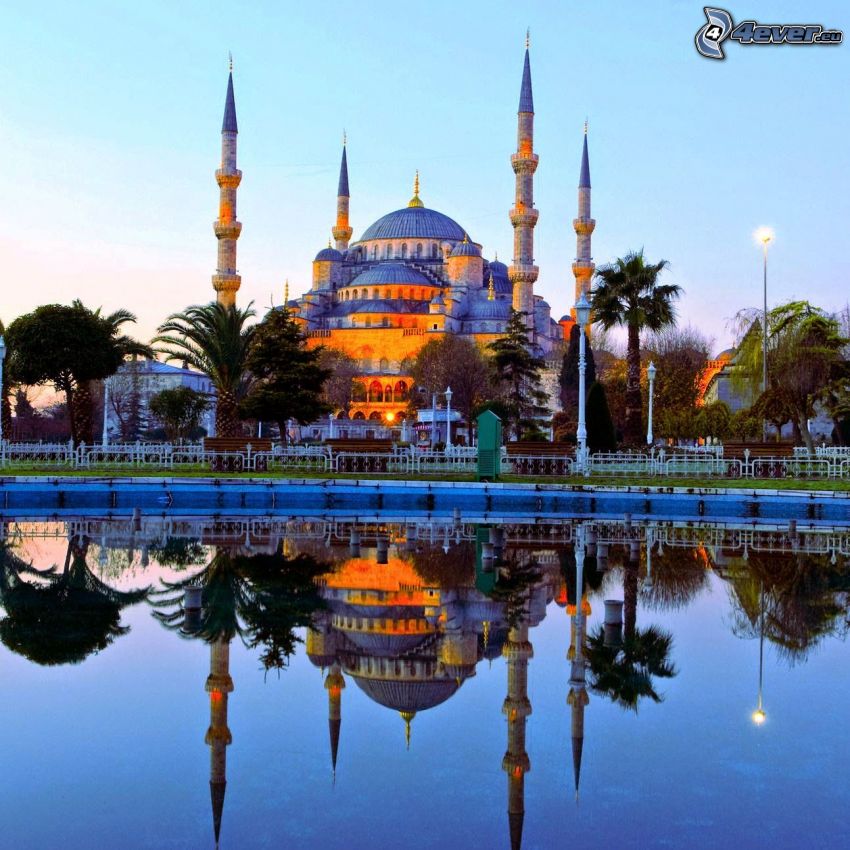 Kék mecset, Isztambul, tó, visszatükröződés