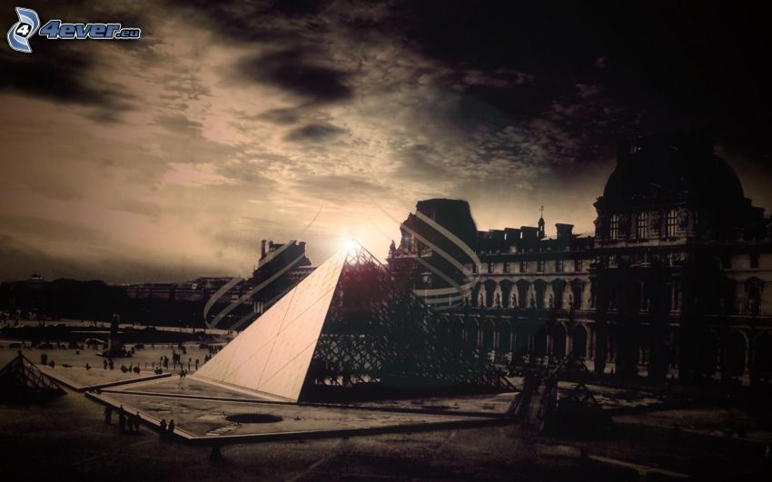 Louvre, Párizs, piramis, régi fénykép