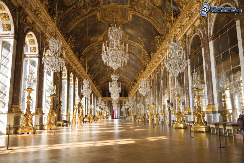 Versailles-i kastély, beltér, folyosó, fények