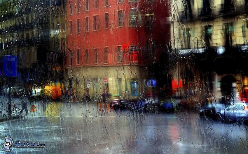 ablak, eső, utca