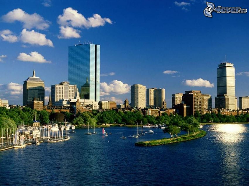 Boston, felhőkarcolók, jachtkikötő