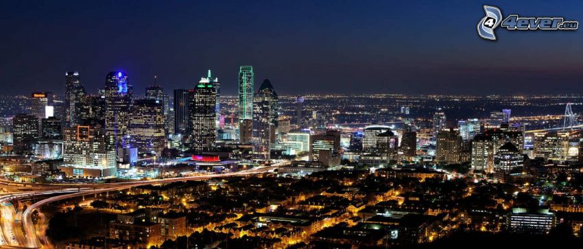 Dallas, éjszakai város, felhőkarcolók