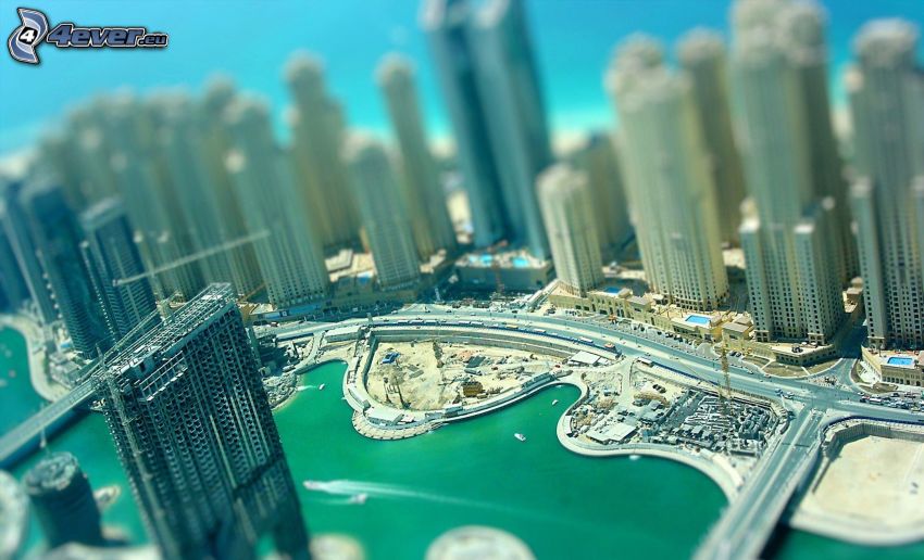 Dubaj, felhőkarcolók, diorama