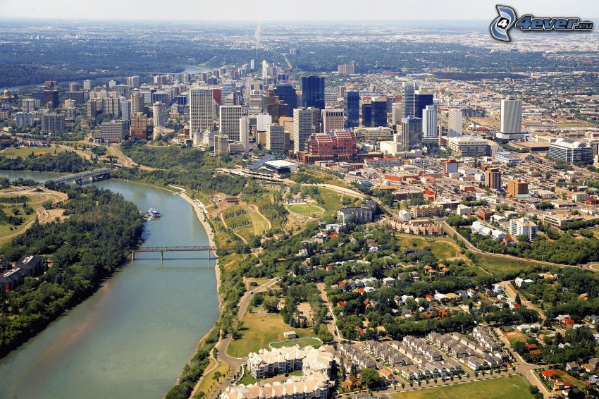 Edmonton, felhőkarcolók, folyó